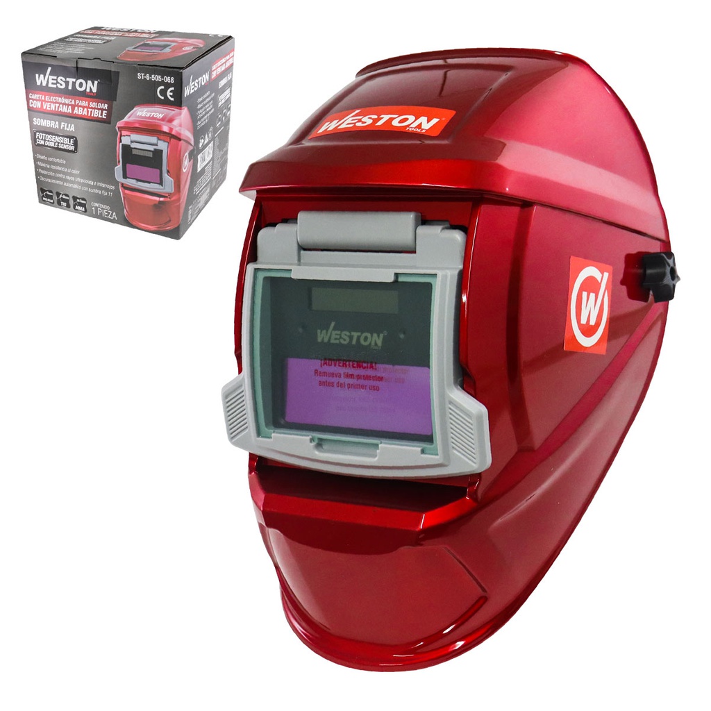 CARETA P/SOLDAR ELECT. C/VENTANA ABATIBLE ROJA SOMBRA FIJA (Precio x Pieza - Caja C/20 piezas)