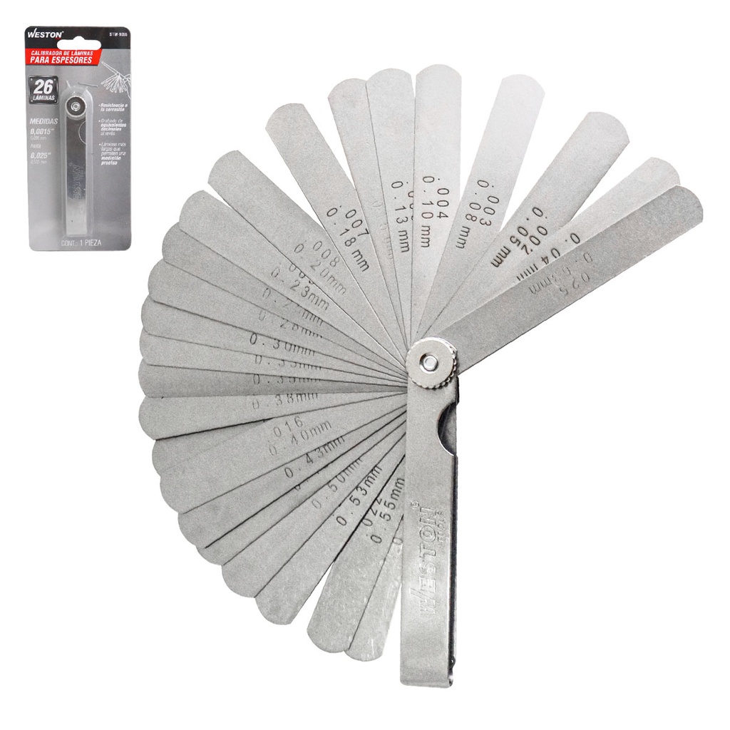 CALIBRADOR D/LAINAS P/ESPESORES 0.0015 - 0.025&quot; (26 MEDIDAS)