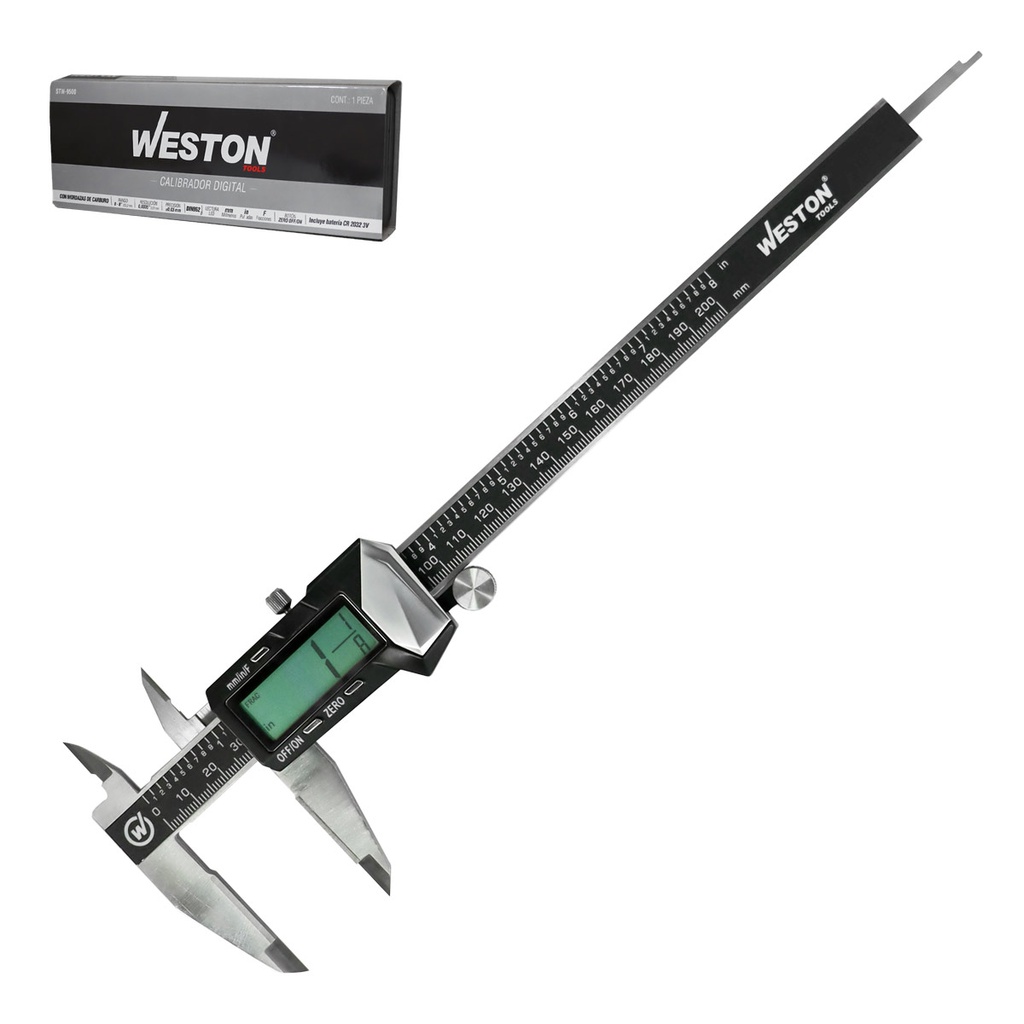 CALIBRADOR DIGITAL ACERO INOX. MANDIBULAS PUNTA D/CARBURO 8"