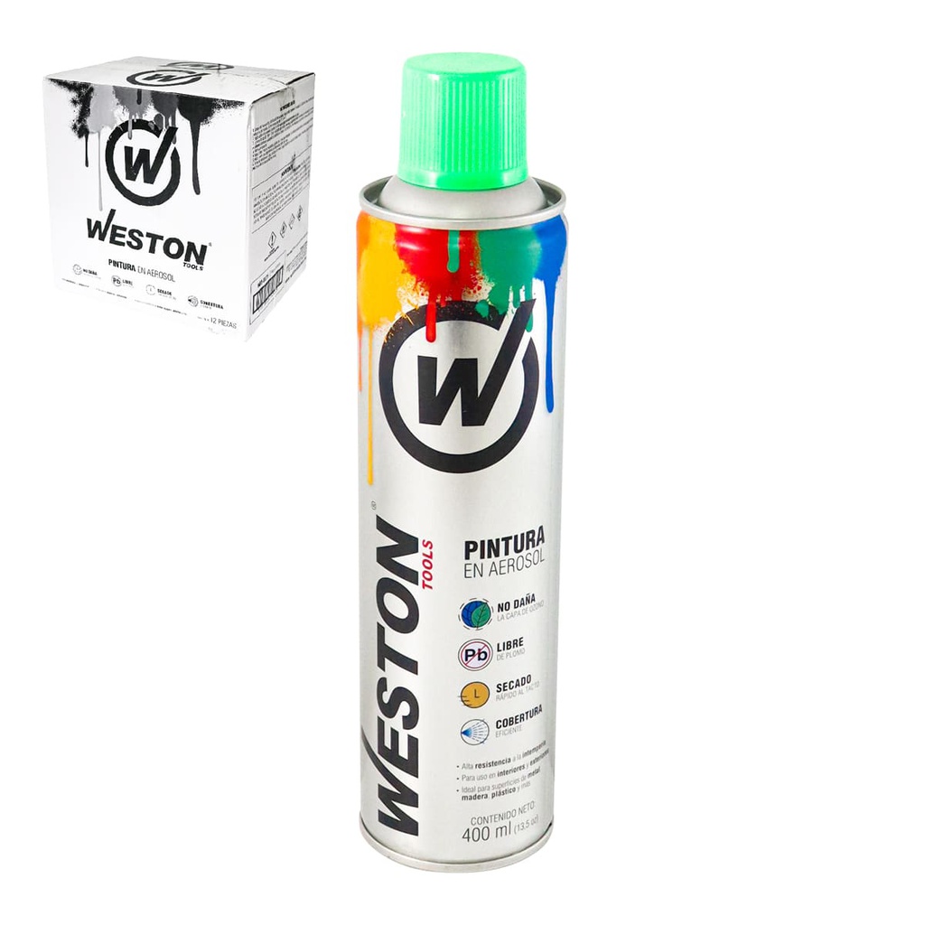 PINTURA AEROSOL VERDE FLUORESCENTE 400ml (Caja C/12 pzs)