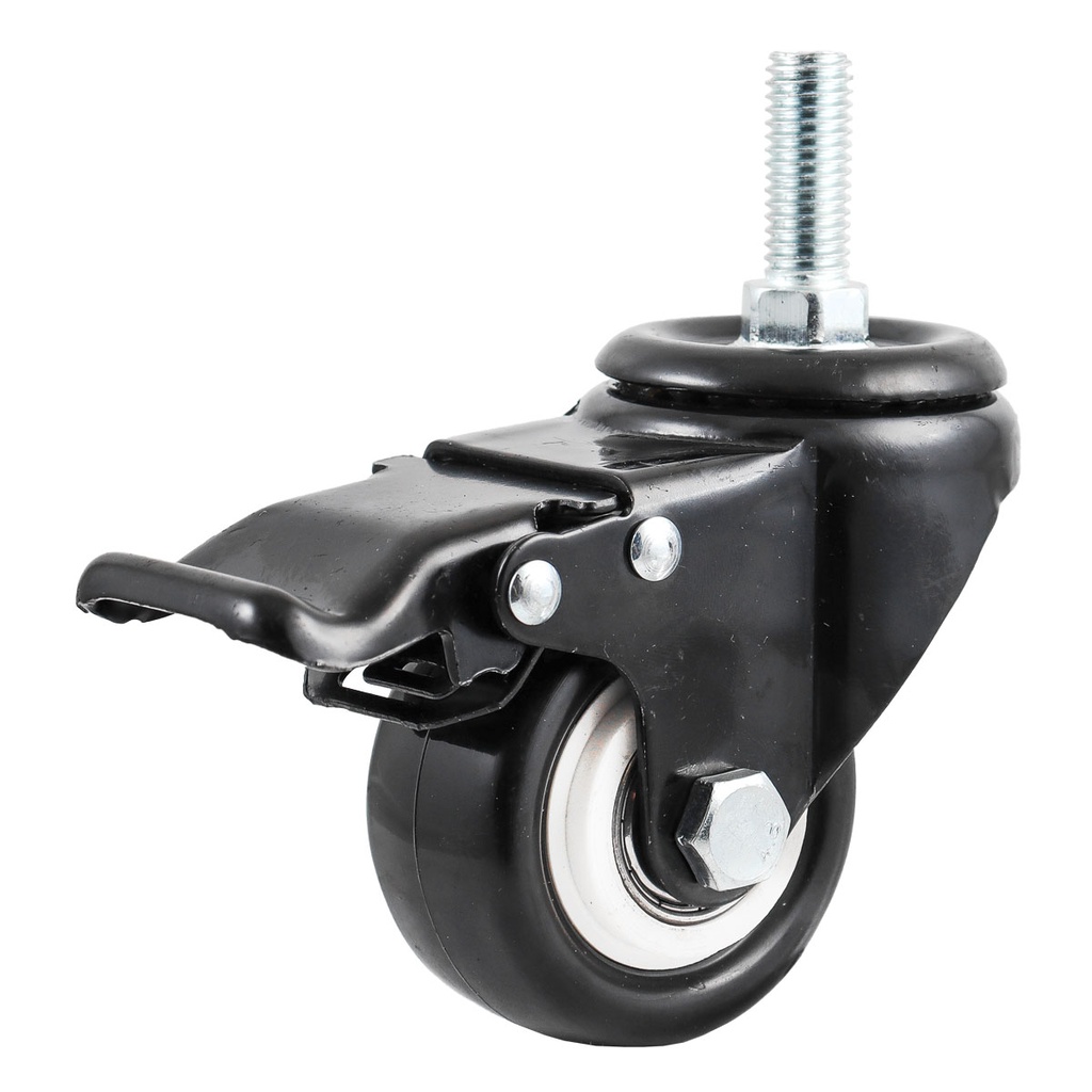 RODAJA DE PVC NEGRO GIRATORIA C/FRENO C/ESPIGA ROSCADA 1-1/2" (40X22MM)