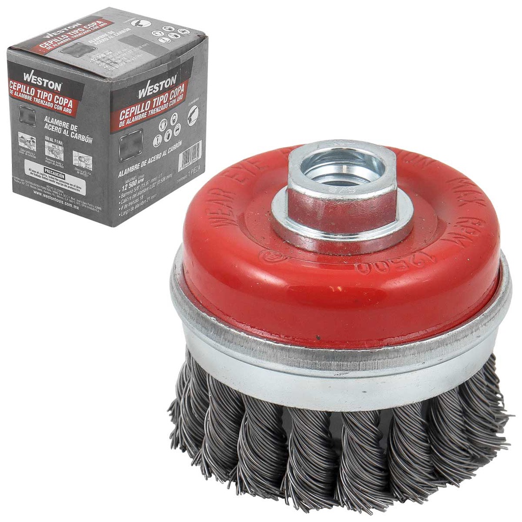 CEPILLO TIPO COPA TRENZADA C/ARO 3" ENT 5/8"-11 A. AL CARBON .020"