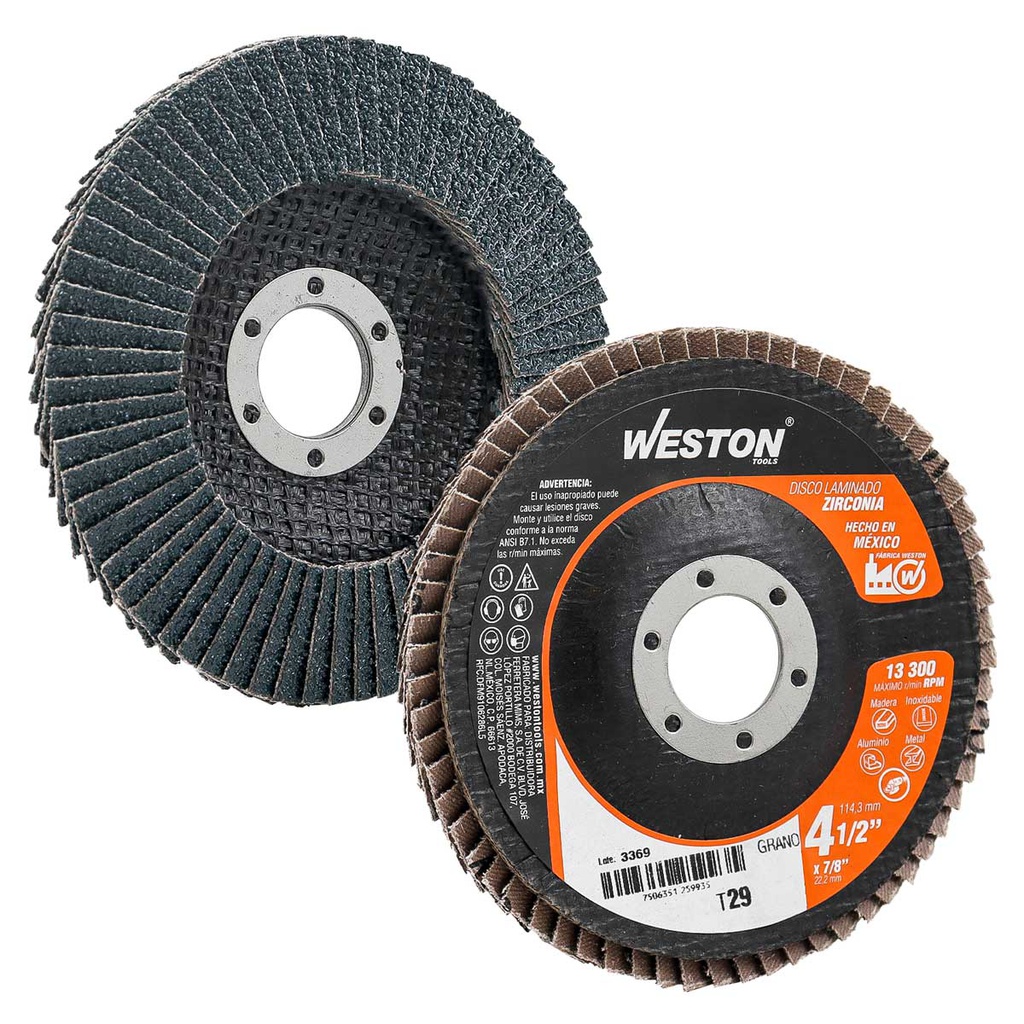 DISCO LAMINADO ZIRCONIO 4-1/2X7/8&quot; G60 (Precio x pieza - Empaque c/10 pzas)