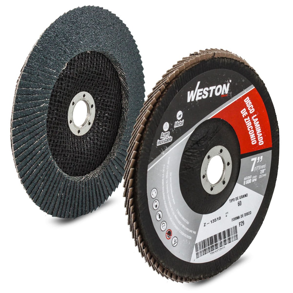 DISCO LAMINADO ZIRCONIO 7"X7/8" G60 (Precio x pieza - Empaque c/10 pzas)