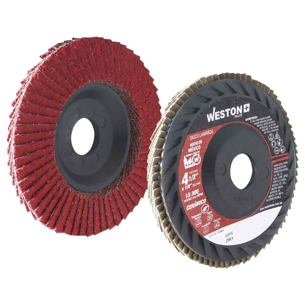 DISCO LAMINADO CERAMICO CON RESPALDO DE PLASTICO T27 4-1/2" G40  WP