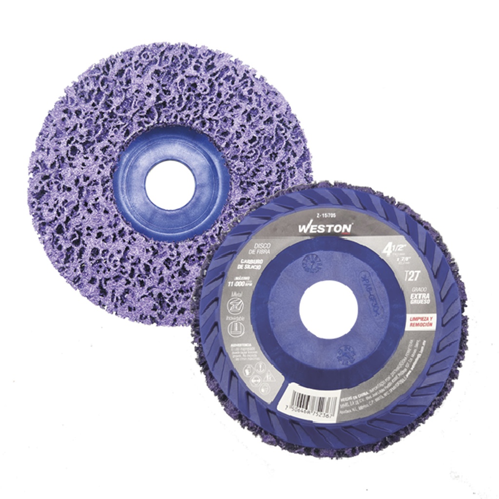 DISCO D/FIBRA MORADO P/LIMPIEZA STRIP ALTA DENS. 4-1/27/8&quot; T27 SiC (Precio x Pza. - Emp. c/5 Pzs.)