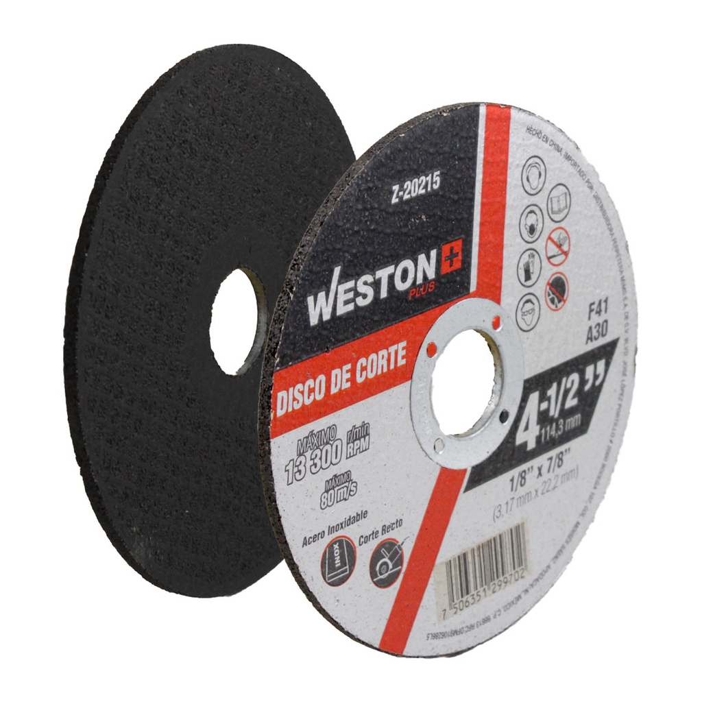 DISCO D/CORTE P/INOX. 4-1/2&quot; x 1/8&quot;(3.17) x 7/8&quot; F41 (Emp. c/10 Pzas - Precio x Pza)