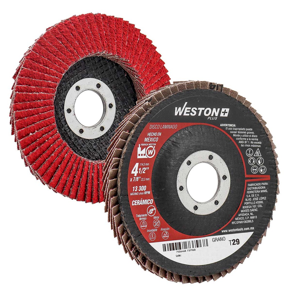 DISCO LAMINADO CERAMICO CON RESPALDO DE FIBRA DE VIDRIO 4-1/2" G40  WP