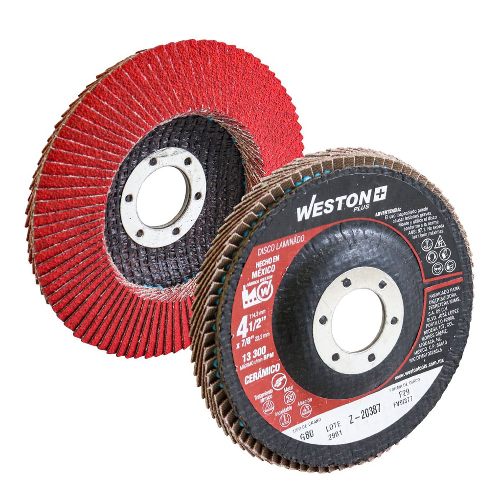 DISCO LAMINADO CERAMICO CON RESPALDO DE FIBRA DE VIDRIO 4-1/2" G80  ALTA DENSIDAD