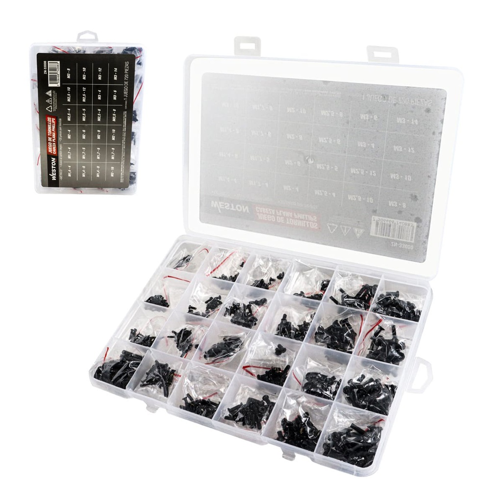 JUEGO D/TORNILLO CABEZA PLANA PHILLIPS NEGRO METRICO 720 PZS