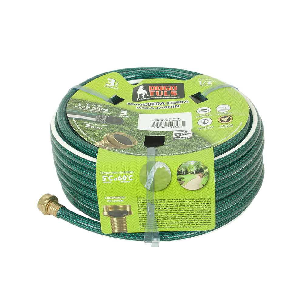 MANGUERA JARDIN TEJIDA 3 CAPAS 1/2"X15M
