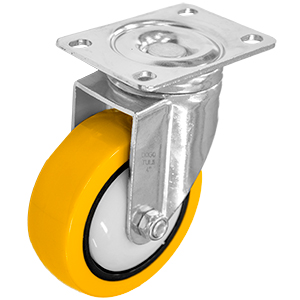 RODAJA PU AMARILLO CROMADA GIRATORIA 4"