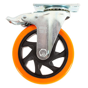 RODAJA PVC NARANJA GIRATORIA Y FRENO 5&quot;
