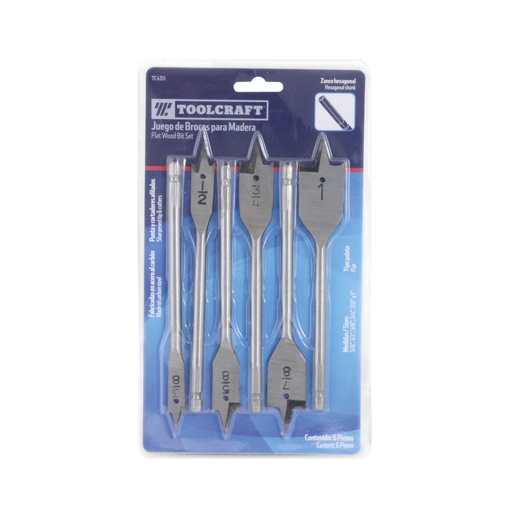 BROCAS MADERA TIPO PALETA JUEGO 6 PZAS