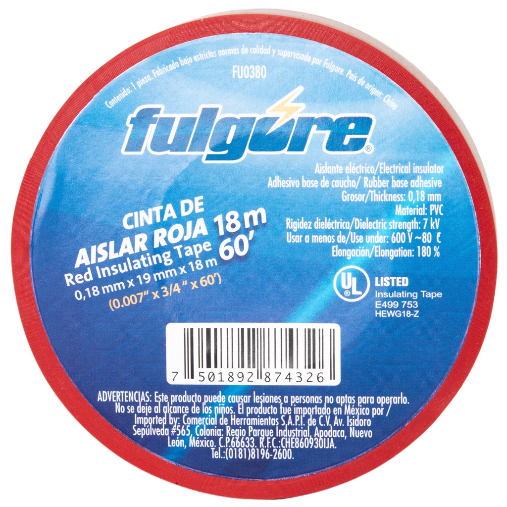 CINTA DE AISLAR 18 M ROJA
