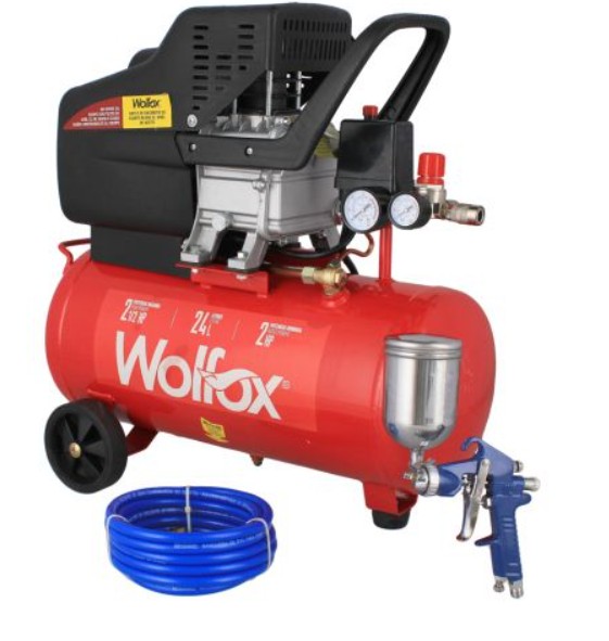 COMPRESOR DE AIRE HORIZONTAL 2HP 24 LTS,KIT CON MANGUERA Y PISTOLA