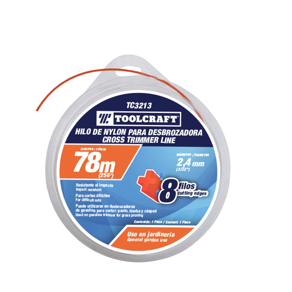 HILO DE NYLON P/DESBROZADORA2.4MM (.095") 78M TIPO DONA