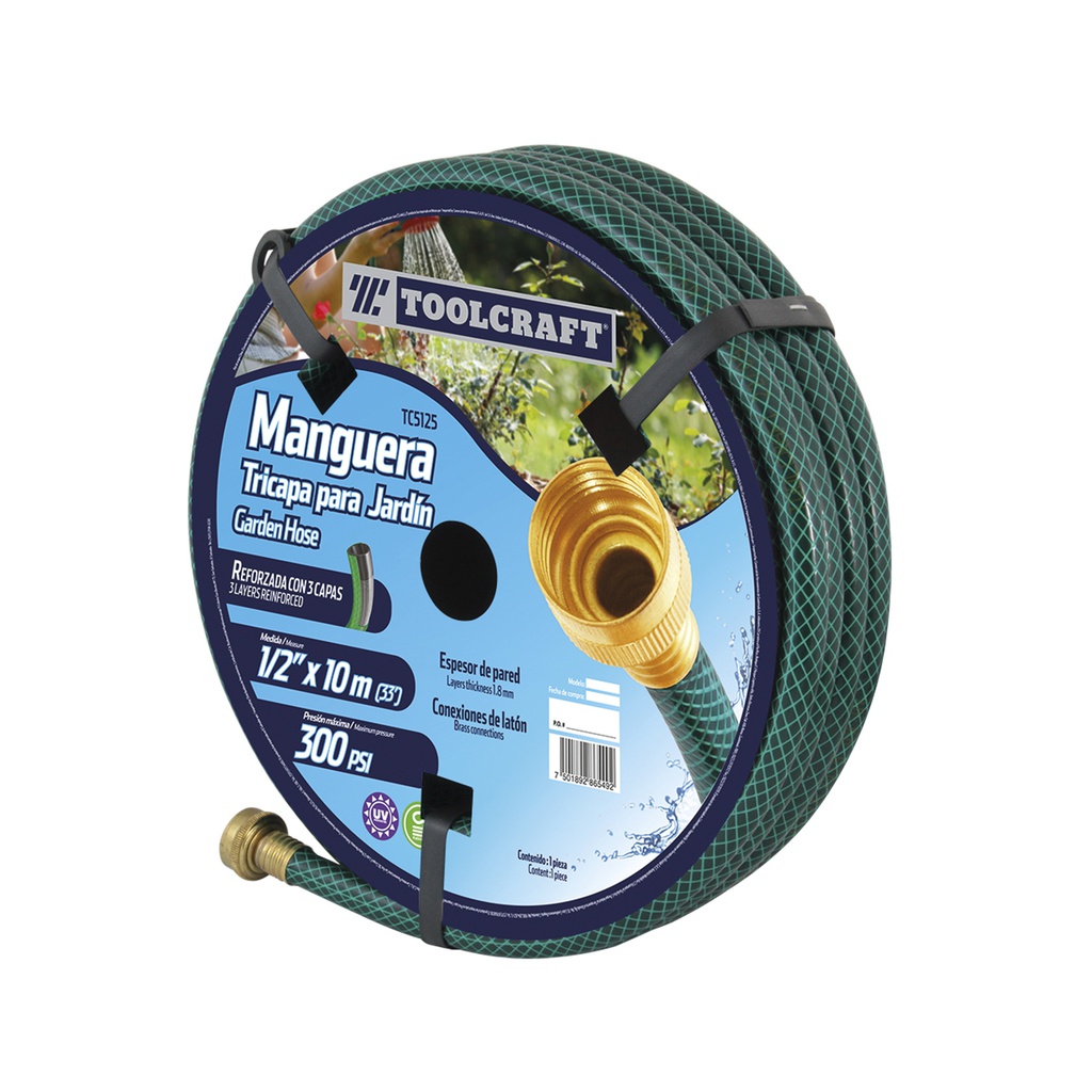 MANGUERA TRICAPA REFORZADA JARDIN 1/2&quot; X 10M CONEXION LATON