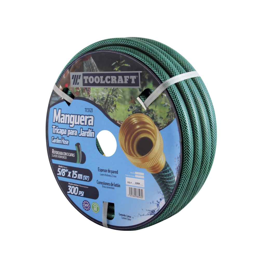 MANGUERA TRICAPA REFORZADA JARDIN 5/8&quot; X 15M CONEXION LATON
