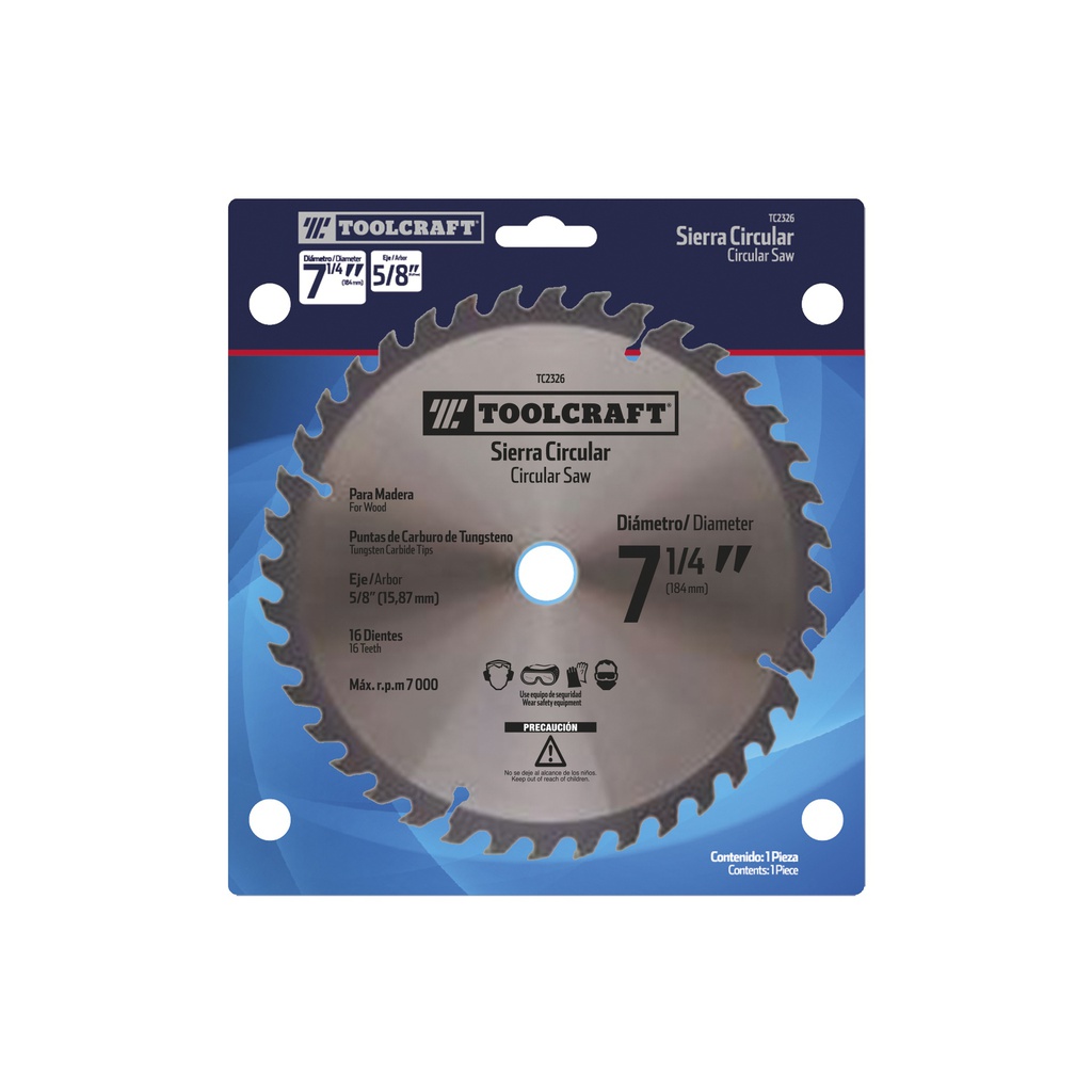 SIERRA CIRCULAR 7 1/4&quot; EJE 5/8&quot; CON 16 DIENTES