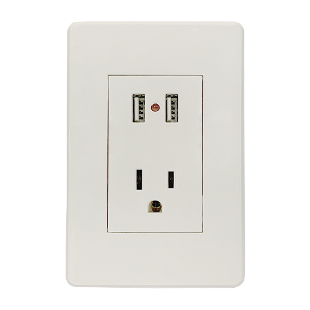 CONTACTO POLARIZADO Y DOS ENTRADAS USB CON PLACA BLANCA 15 A 125 V