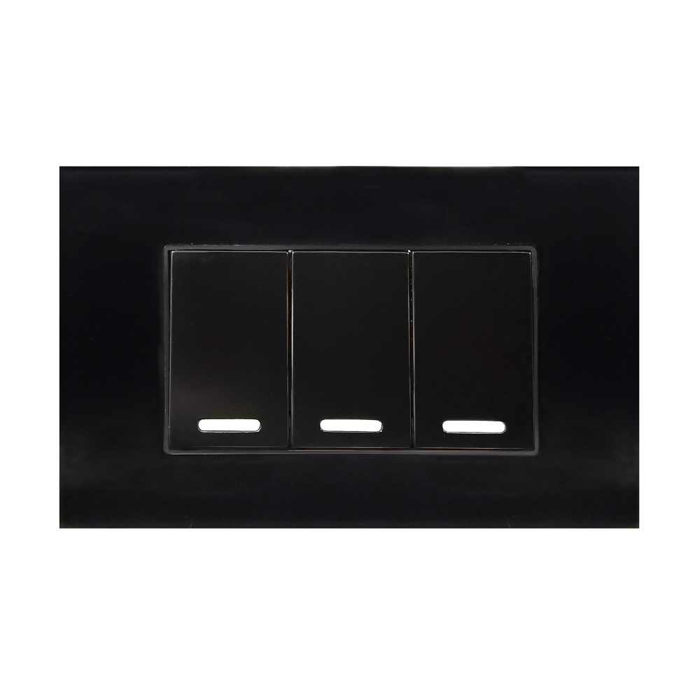 APAGADOR TRIPLE CON PLACA DE ACRILICO NEGRO 24MM 250V~ 10A