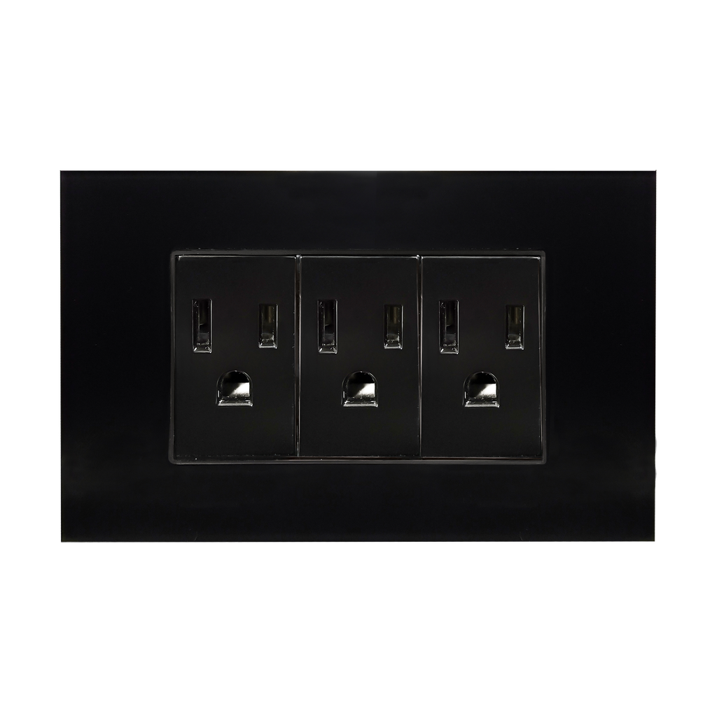 CONTACTO TRIPLE ATERRIZADO CON PLACA DE ACRILICO NEGRO 72MM