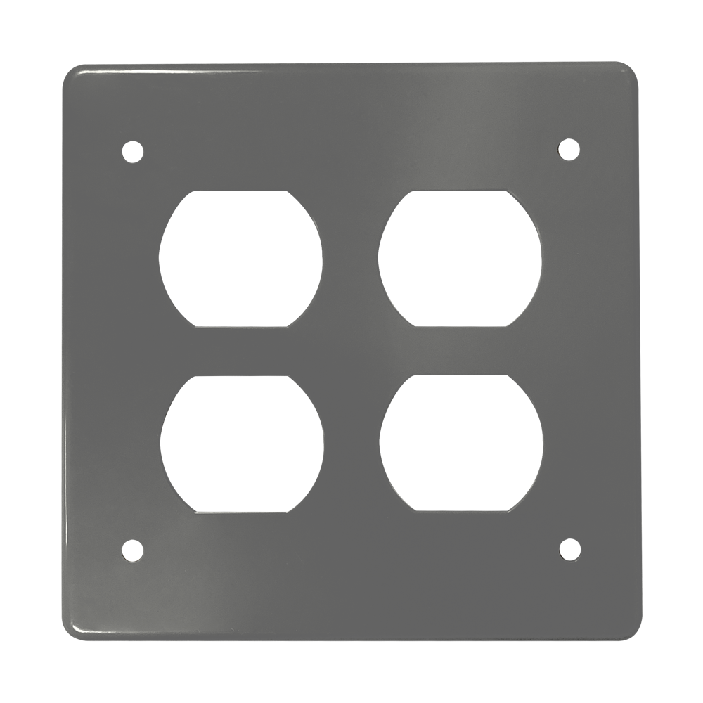 TAPA NO METALICA PESADA CUADRADA PARA 2 TOMAS DOBLES GRIS