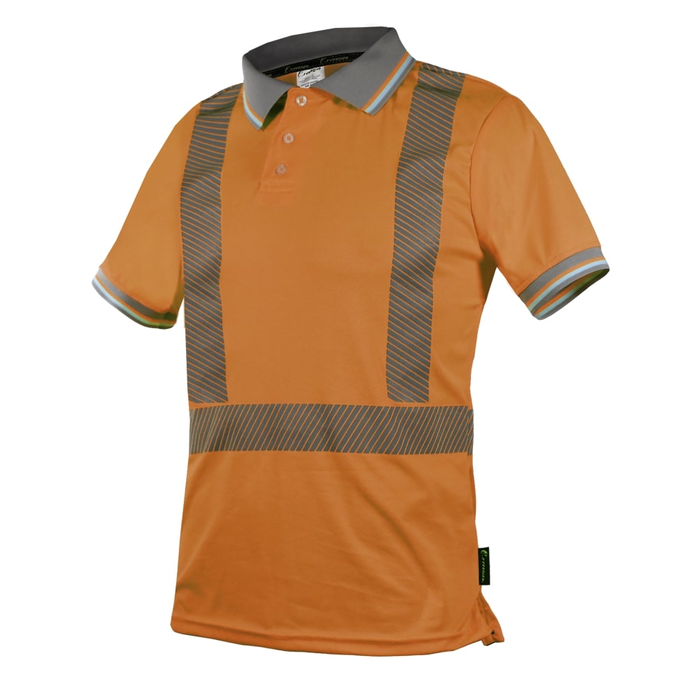 CAMISA ECOFRIENDLY TIPO POLO ANARANJADA C/REFLEJANTE T-GD.