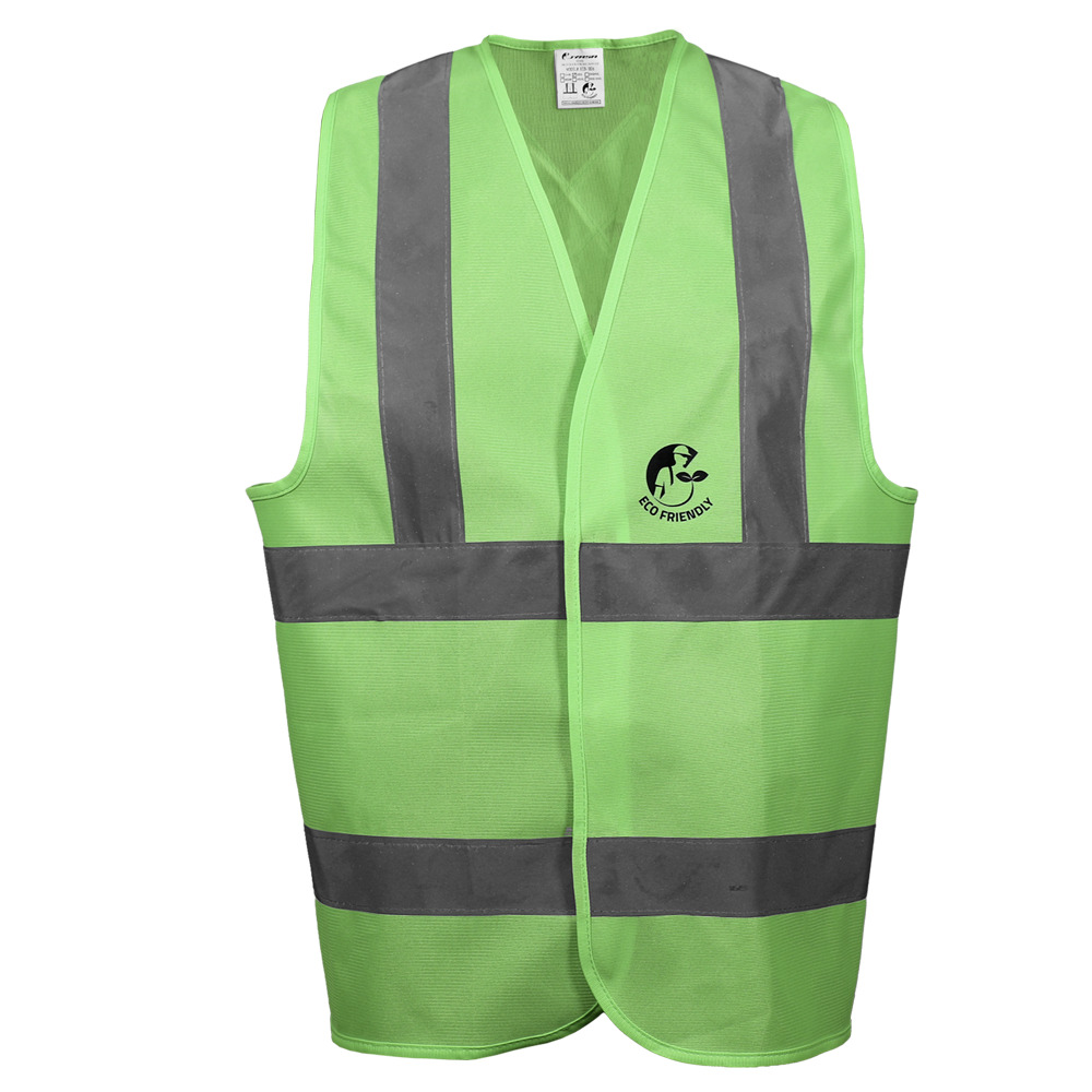 CHALECO ANSI TIPO R CLASE 2, ECOFRIENDLY VERDE HI-VIS, C/REF GRIS DE 2" Y CIERRE DE GANCHO Y FELPA. T-CH.
