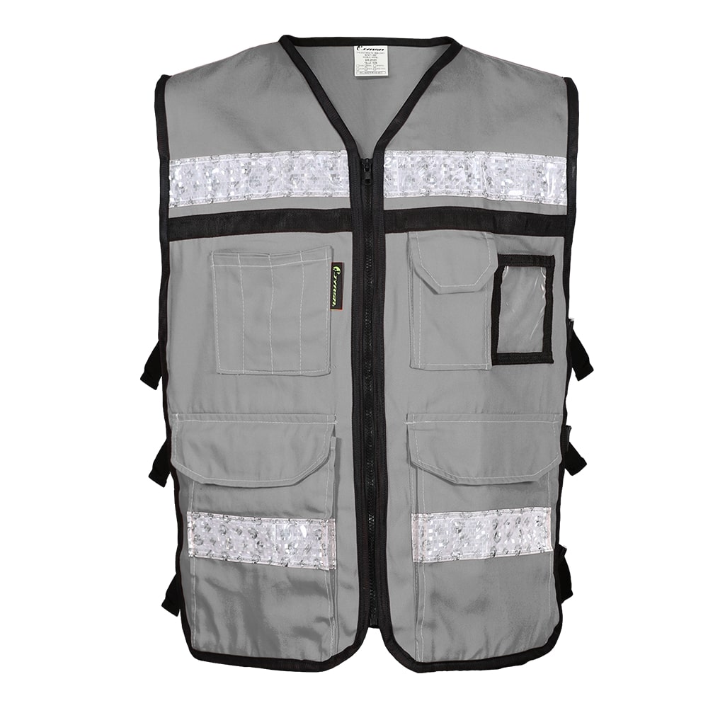 CHALECO RESCATISTA ABIERTO GRIS 100% ALGODON CON REFLEJANTE TALLA GD