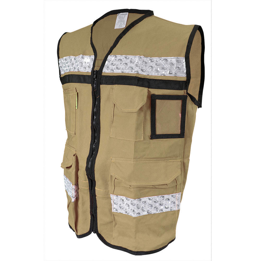 CHALECO RESCATISTA COLOR BEIGE, CERRADO TALLA EXTRA GRANDE