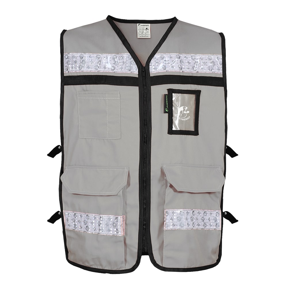 CHALECO RESCATISTA ABIERTO GRIS ALGODON/POLIESTER CON REFLEJANTE TALLA MD