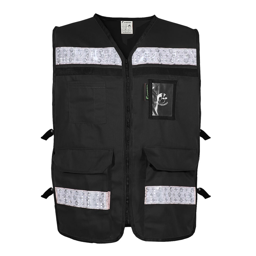 CHALECO RESCATISTA ABIERTO NEGRO ALGODON/POLIESTER CON REFLEJANTE TALLA MD