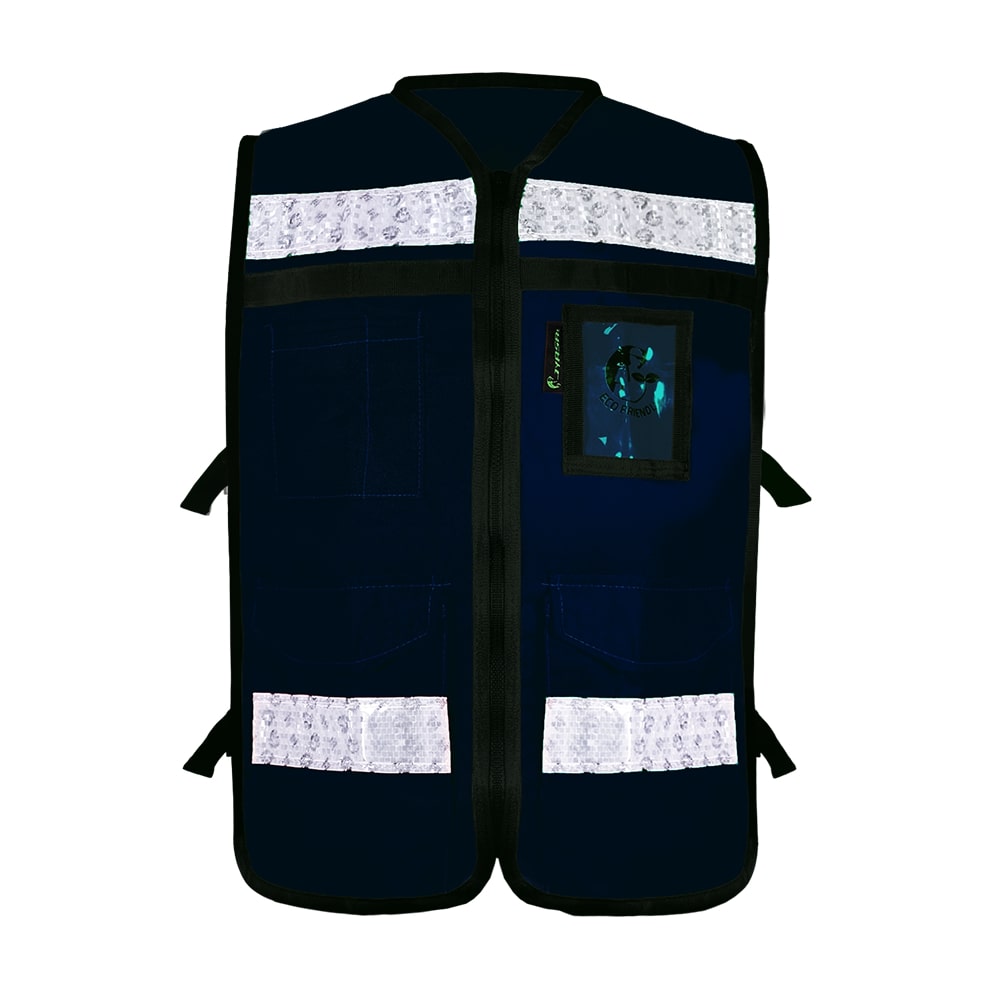 CHALECO AZUL ABIERTO TIPO RESCATISTA LIGERO CON BOLSA TRASERA CLASE II TALLA GD