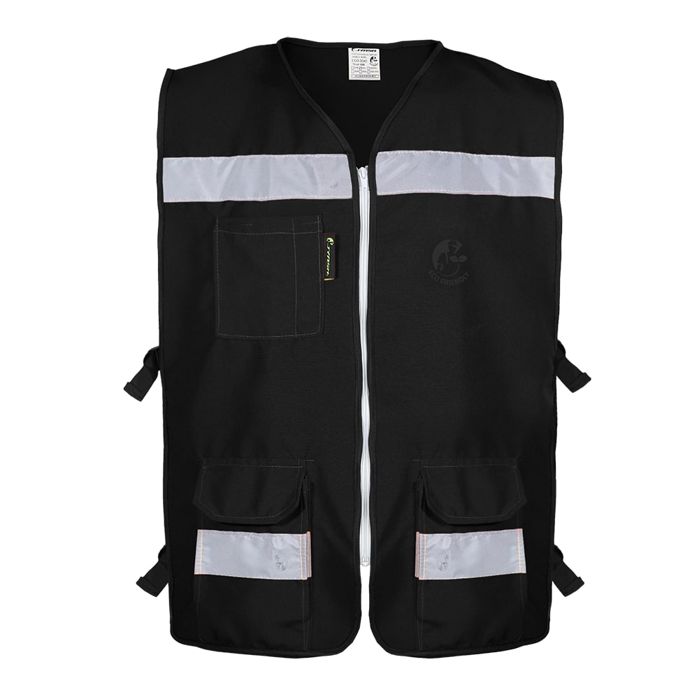 CHALECO RESCATISTA ABIERTO NEGRO ALGODON/POLIESTER CON REFLEJANTE TALLA MD