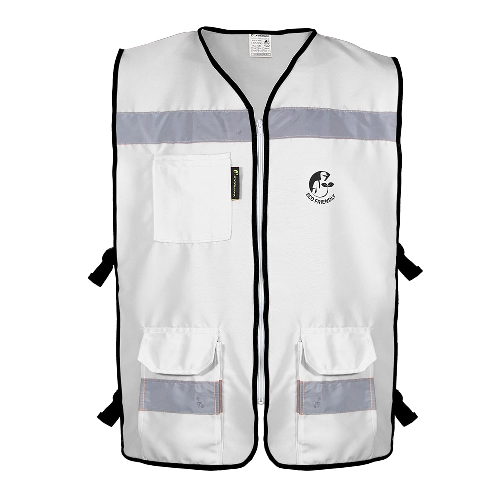 CHALECO RESCATISTA ABIERTO BLANCO ALGODON/POLIESTER CON REFLEJANTE TALLA XG