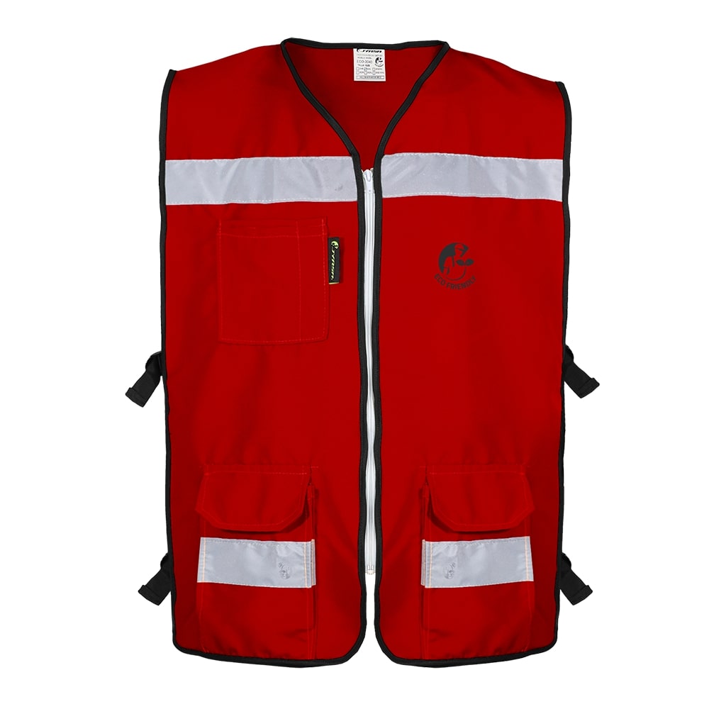 CHALECO RESCATISTA ABIERTO ROJO ALGODON/POLIESTER CON REFLEJANTE TALLA MD