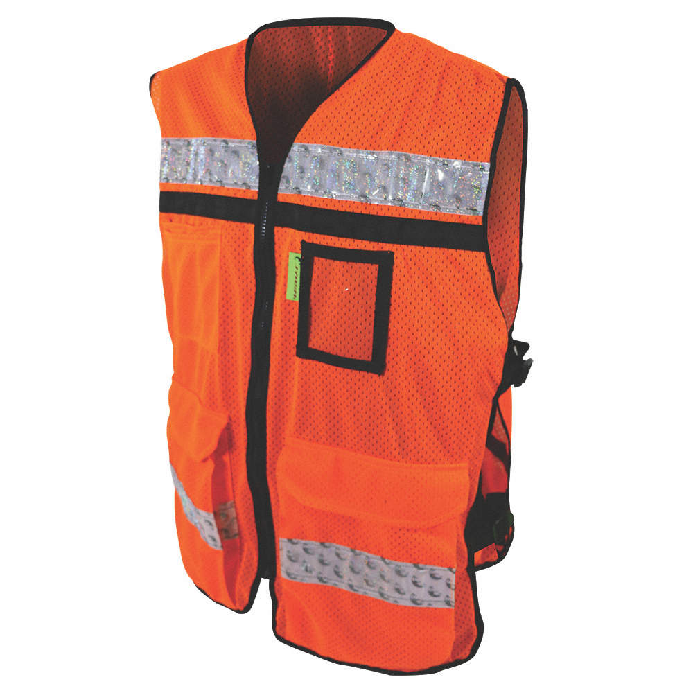 CHALECO ECOFRIENDLY RESCATISTA JERSEY ANARANJADO C/REF PLASTICO GRIS DE 2&quot; TALLA MD