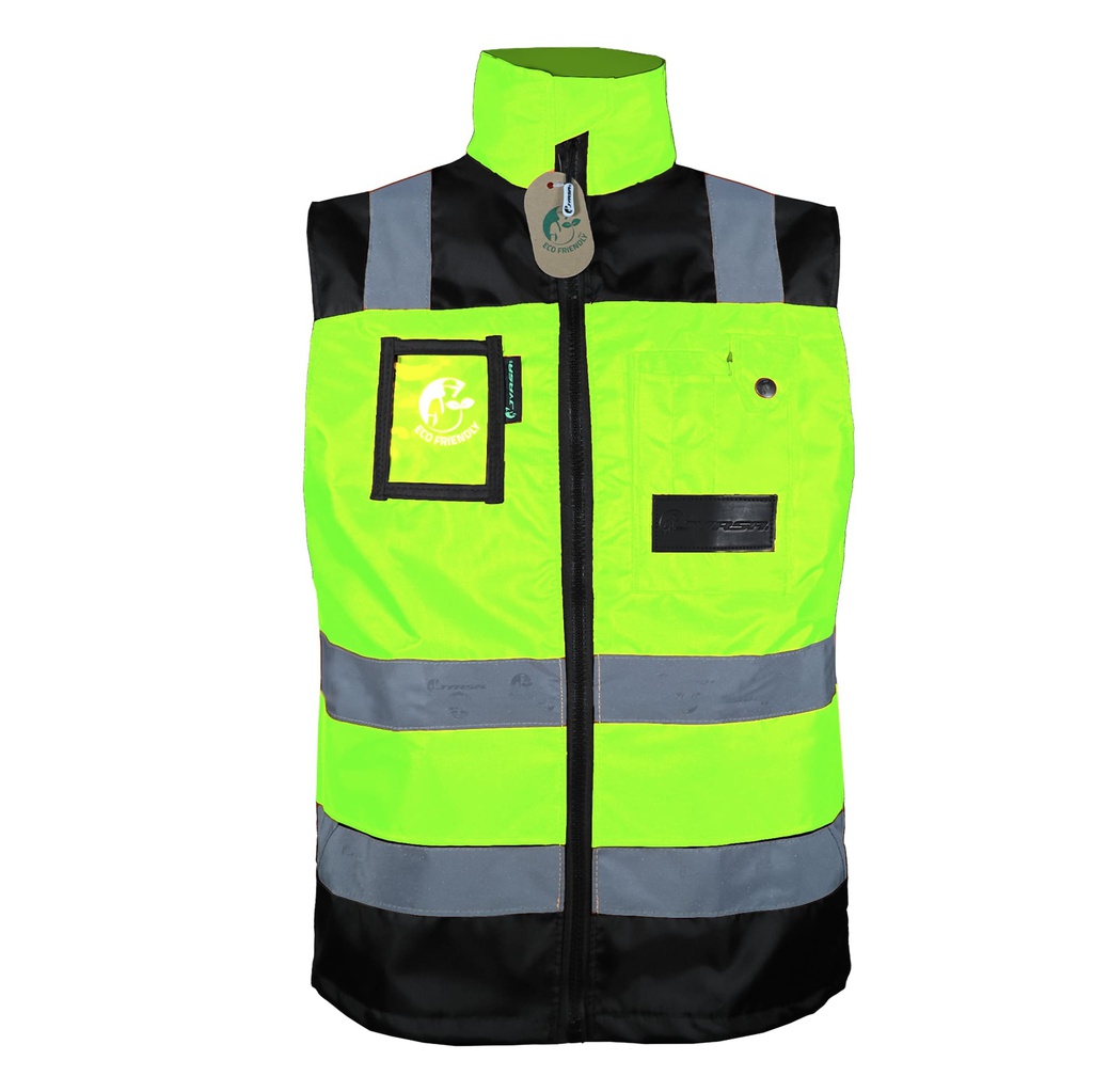 CHALECO ECOFRIENDLY EJECUTIVO DE TRABAJO, ANSI TIPO O CLASE 1, HIGH VISIBILIY AMARILLO/NEGRO T-MD.