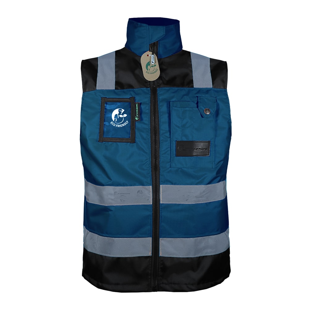 CHALECO ECOFRIENDLY EJECUTIVO DE TRABAJO, ANSI TIPO O CLASE 1, HIGH VISIBILIY AZUL/NEGRO T-GD.