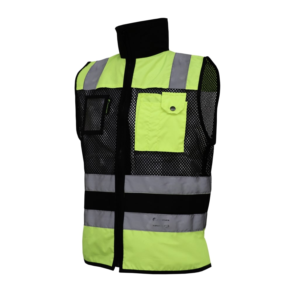 CHALECO DE MALLA ECOFRIENDLY EJECUTIVO DE TRABAJO, ANSI TIPO O CLASE 1, HIGH VISIBILIY AMARILLO/NEGRO T-MD.
