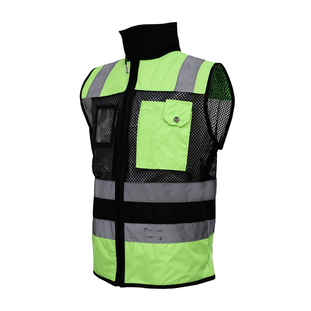 CHALECO DE MALLA ECOFRIENDLY EJECUTIVO DE TRABAJO, ANSI TIPO O CLASE 1, HIGH VISIBILIY VERDE/NEGRO T-CH.