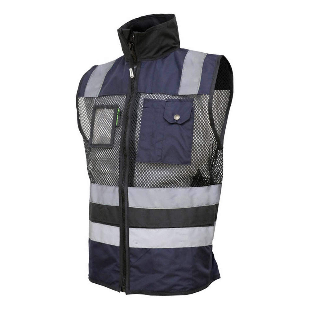 CHALECO DE MALLA ECOFRIENDLY EJECUTIVO DE TRABAJO, ANSI TIPO O CLASE 1, HIGH VISIBILIY AZUL REY/NEGRO T-CH.