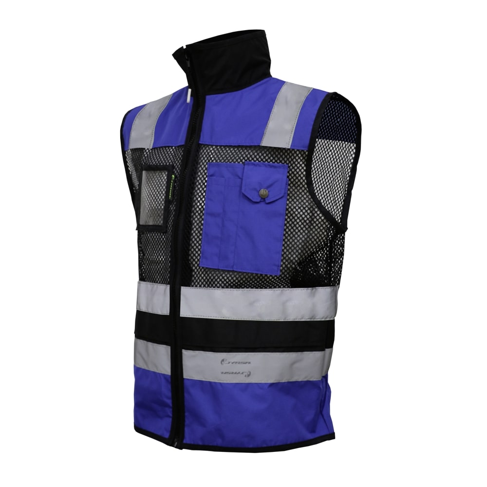 CHALECO DE MALLA ECOFRIENDLY EJECUTIVO DE TRABAJO, ANSI TIPO O CLASE 1, HIGH VISIBILIY AZUL REY/NEGRO T-MD.