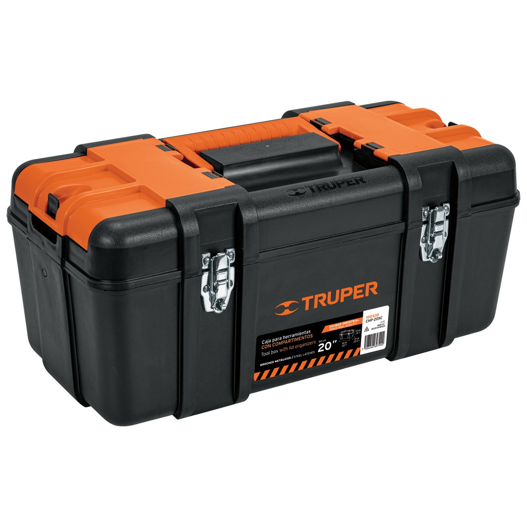Caja p/herramienta 20' con compartimentos, broches metalicos