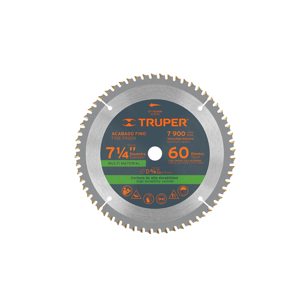 Disco sierra 7-1/4' multimaterial, 60 dientes centro  5/8'