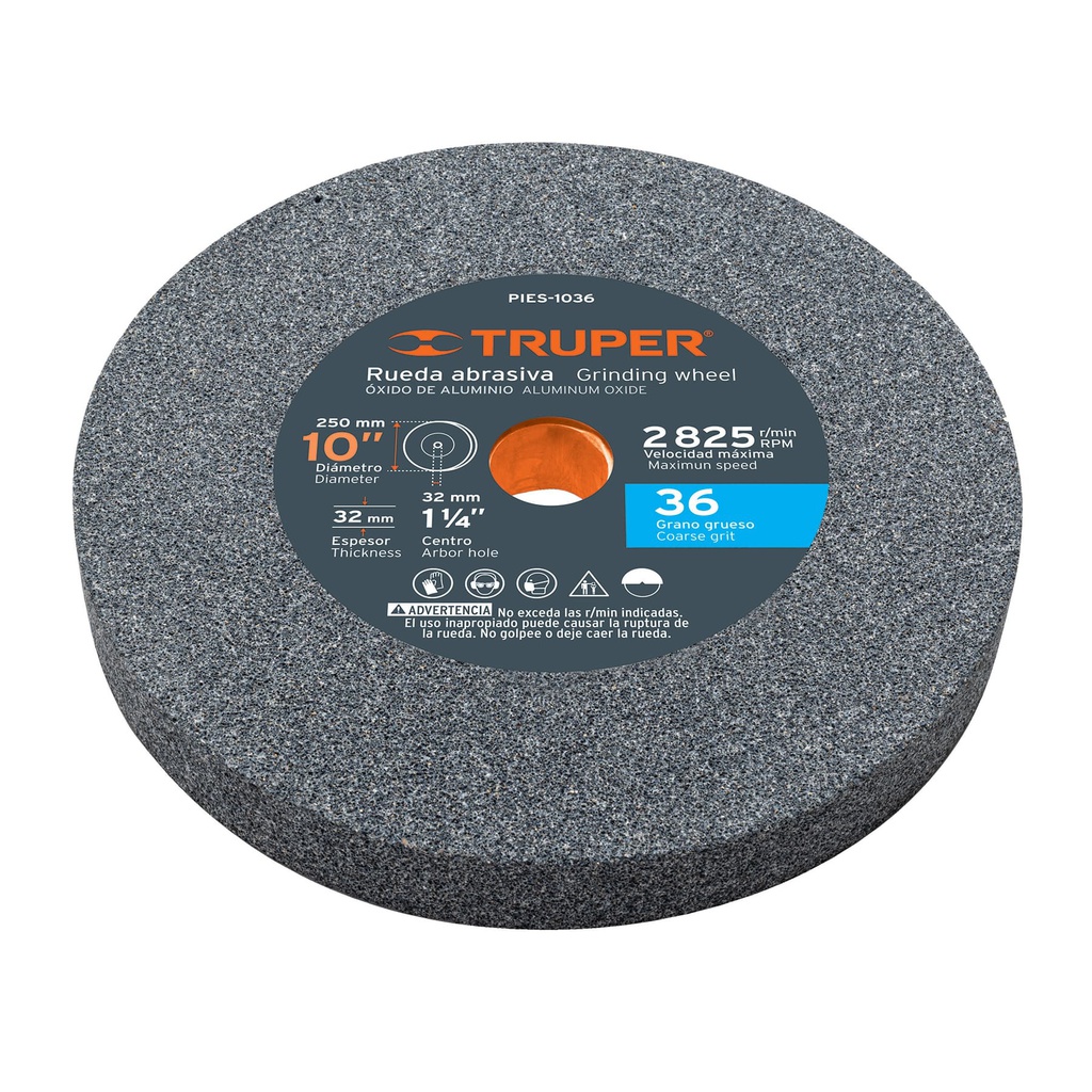 Rueda abrasiva p/esmeril 10X1 1/4', oxido aluminio, grano 36