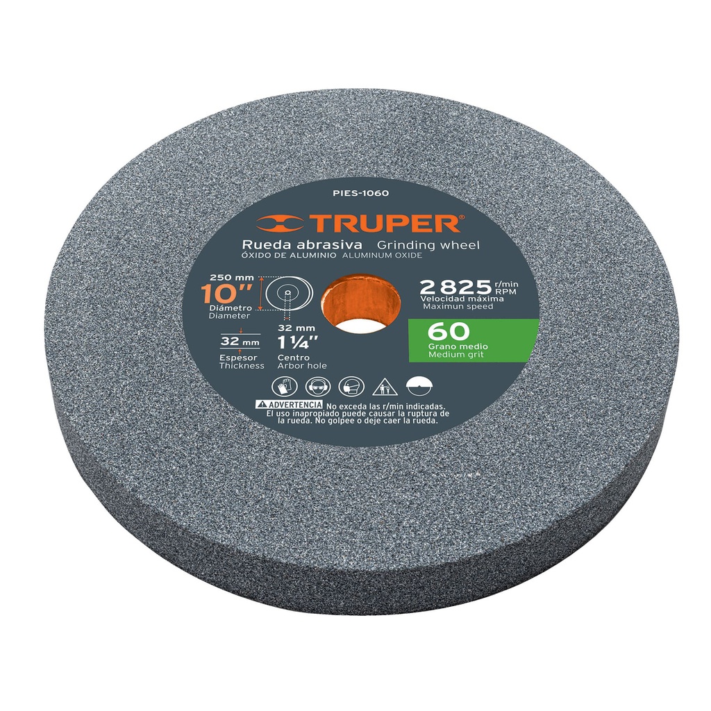 Rueda abrasiva p/esmeril 10X1 1/4', oxido aluminio, grano 60