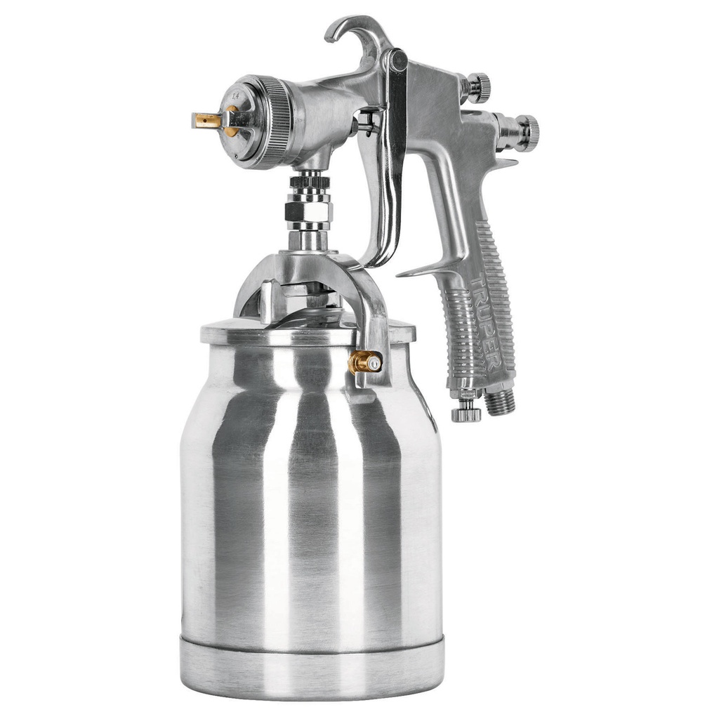 Pistola p/pintar succion HVLP vaso aluminio, 1.4 mm, Truper